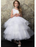 Beaded White Lace Tulle Layered Flower Girl Dress